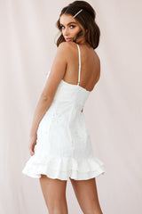 Virtue Cami Strap Embroidered Flounce Hem Dress White
