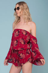 Denise Pattern & Floral Romper Red