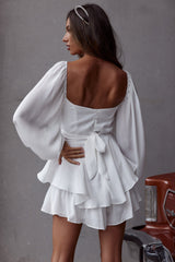 Well Versed Long Sleeve Flounce Romper White