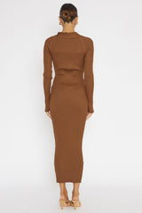 One Mind Cut-Out Neckline Knit Midi Dress Chocolate