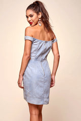 Malina Off the Shoulder Denim Dress Blue