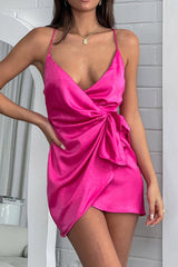 Medellin Gathered Detail Side-Tie Wrap Dress Hot Pink
