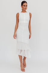 Nadia Sleeveless Ruched Midi Dress White