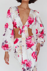 Meet Me In Fiji Tied Top Floral Pink