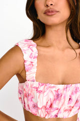 Suenito Gathered Crop Top Floral Pink