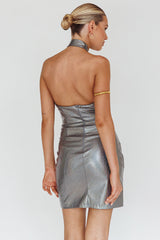 For The Gram Faux Leather Halter Dress Charcoal