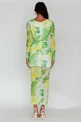 Chardae Long Sleeve Mesh Midi Dress Floral Green