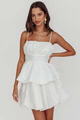 Zilara Bubble Hem Bow Mini Dress Jacquard White