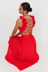 Madara Laced Back Ruffle Dress Red