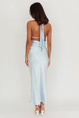Jaila Mesh Bodice Halter Maxi Dress Baby Blue