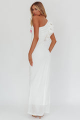 Deanna One-Shoulder Ruffle Maxi Dress Hibiscus White