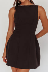 Opulent Pearl Trim Oversized Bow Mini Dress Black