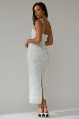 Love & Honor Textured Floral Maxi Dress White