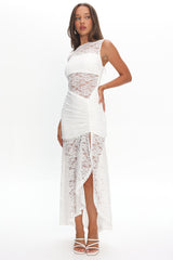 Moonlit Magic Asymmetric Neckline Lace Maxi Dress White