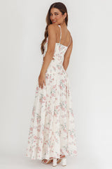 First Dates Waist Cut-Out Maxi Dress Floral Cream/Pink