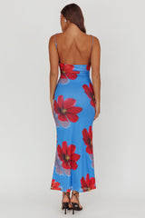 Helsi Low Back Maxi Dress Floral Blue