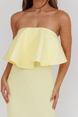 Nerina Strapless Ruffle Neckline Maxi Dress Panna Cotta