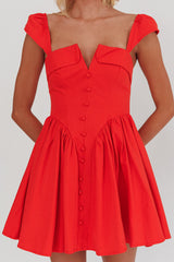 Morning Meadows Button Front Mini Dress Red