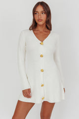 Irma Gold Button Knit Mini Dress White