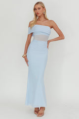 Gala One-Shoulder Sheer Waist Maxi Dress Blue