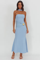Jeramia Strapless Brooch Maxi Dress Blue