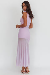 Lost Love One-Shoulder Sheer Hem Maxi Dress Lilac