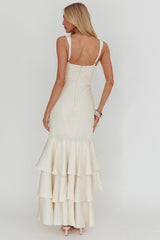 Baylin Layered Mermaid Hem Maxi Dress Cream