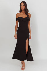 Rider Off-Shoulder Front Split Maxi Dress Black