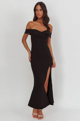 Rider Off-Shoulder Front Split Maxi Dress Black