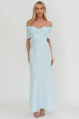 Fairytales Off-Shoulder Jacquard Maxi Dress Blue