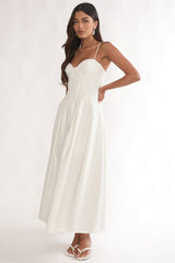 Kearsy Box Pleat Sweetheart Neckline Midi Dress White
