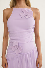 Brighten Drop Waist Flower Accent Maxi Dress Lilac