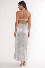 Isle Cut-Out Halterneck Maxi Dress Silver