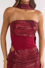 Seraphinna Strapless Cut-Out Maxi Dress Sequin Red