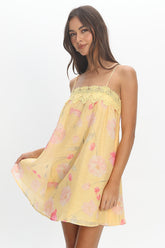 Believer Lace Neckline Mini Dress Baby Yellow