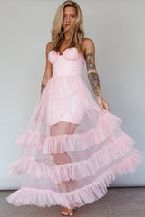 Moonlight Sonata Ruffle Mesh Maxi Dress Cameo Pink