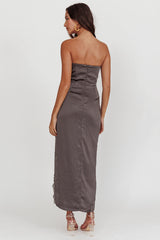 Winter Moon Strapless Lace Trim Midi Dress Charcoal