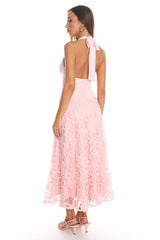 Cassia Halter Lace Maxi Dress Pink
