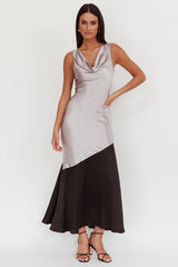 Cecilia Cowl Neck Drape Back Maxi Dress Smoke