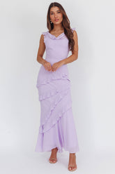 Sangria Cowl Neck Frill Maxi Dress Lilac