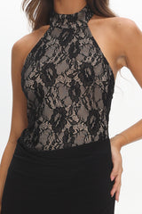 Lovelight Lace Bodice Halter Maxi Dress Black