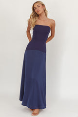 Star Avenue Strapless Drop Waist Maxi Dress Navy