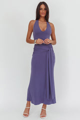 Matchmakers Sash Waist Halter Maxi Dress Taupe