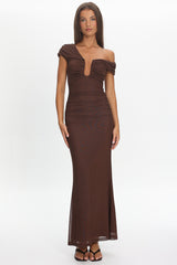 Raeva Ruched U-Neckline Maxi Dress Chocolate