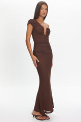 Raeva Ruched U-Neckline Maxi Dress Chocolate