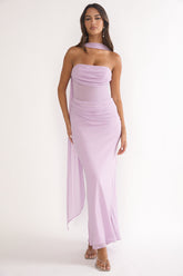 Unforgettable Day Drape Waist Strapless Maxi Dress Lilac