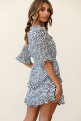 Wife Me Crew Neck Ruffle Insert Dress Polka Dot Black