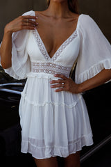 Desert Rose Bell Sleeve Mini Dress White