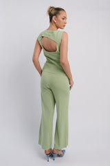 Rossana Long Knit Pants Sage