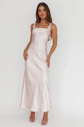 Carmel Shoulder Sash Midi Dress Blush